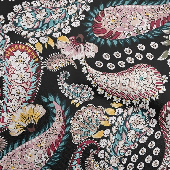 oneOone Polyester Spandex Black Fabric Asian Paisley Fabric For Sewing Printed Craft Fabric By The Yard 56 Inch Wide