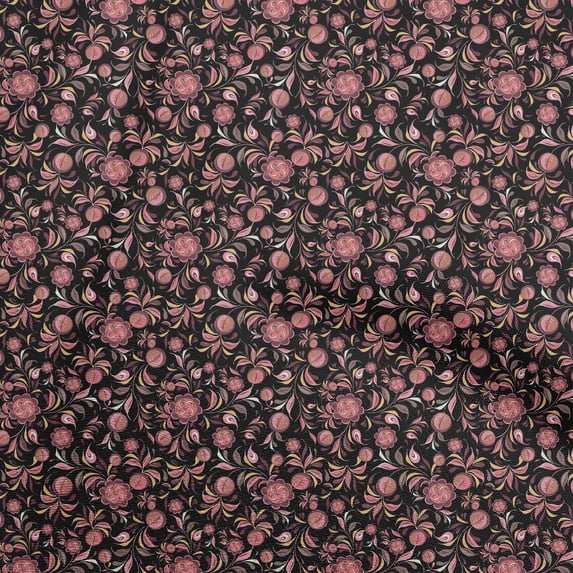 oneOone Polyester Spandex Black Fabric Asian Suzani Sewing Fabric By The Yard Printed Diy Clothing Sewing Supplies 56 Inch Wide