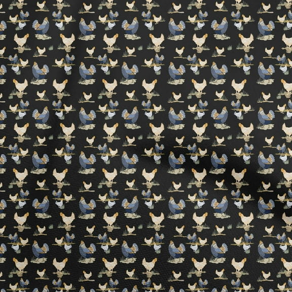oneOone Polyester Spandex Black Fabric Birds Rooster Quilting Supplies Print Sewing Fabric By The Yard 56 Inch Wide