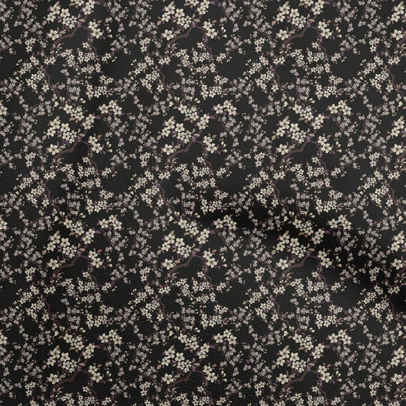 oneOone Polyester Spandex Black Fabric Floral Ditsy Craft Projects Decor Fabric Printed By The Yard 56 Inch Wide
