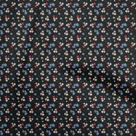 oneOone Polyester Spandex Black Fabric Floral Ditsy Sewing Craft Projects Fabric Prints By Yard 56 Inch Wide