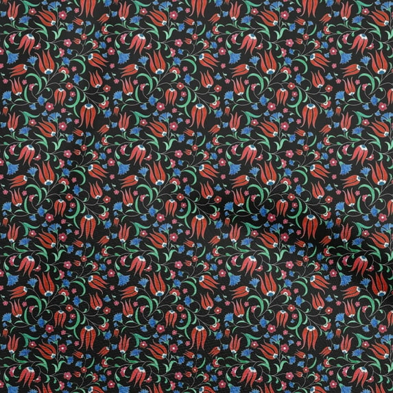 oneOone Polyester Spandex Black Fabric Floral Quilting Supplies Print Sewing Fabric By The Yard 56 Inch Wide