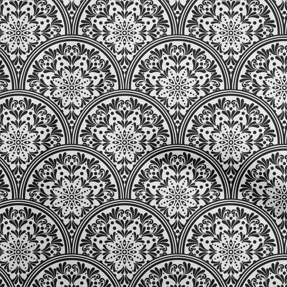 oneOone Polyester Spandex Black Fabric Floral Sewing Craft Projects Fabric Prints By Yard 56 Inch Wide