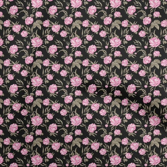 oneOone Polyester Spandex Black Fabric Floral Sewing Material Print Fabric By The Yard 56 Inch Wide