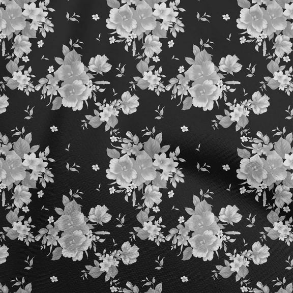 oneOone Polyester Spandex Black Fabric Florals Craft Projects Decor Fabric Printed By The Yard 56 Inch Wide