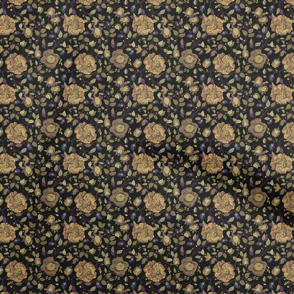 oneOone Polyester Spandex Black Fabric Florals Craft Projects Decor Fabric Printed By The Yard 56 Inch Wide