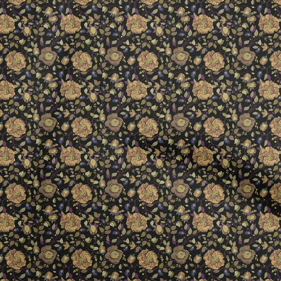 oneOone Polyester Spandex Black Fabric Florals Craft Projects Decor Fabric Printed By The Yard 56 Inch Wide