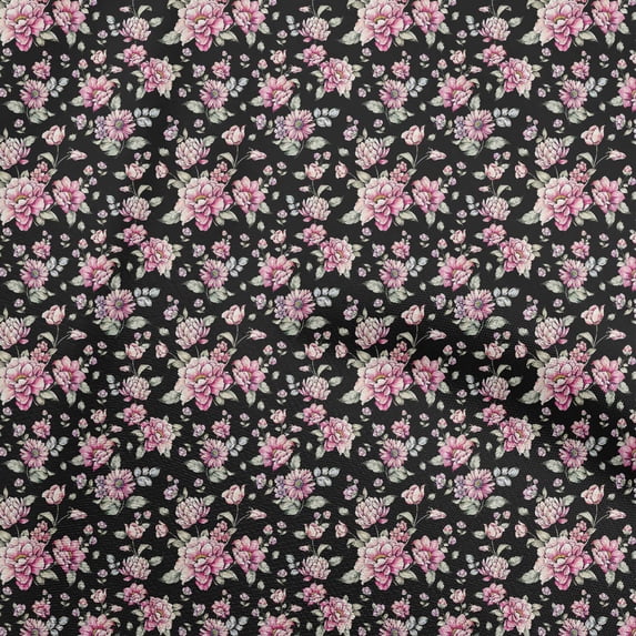 oneOone Polyester Spandex Black Fabric Florals Dress Material Fabric Print Fabric By The Yard 56 Inch Wide