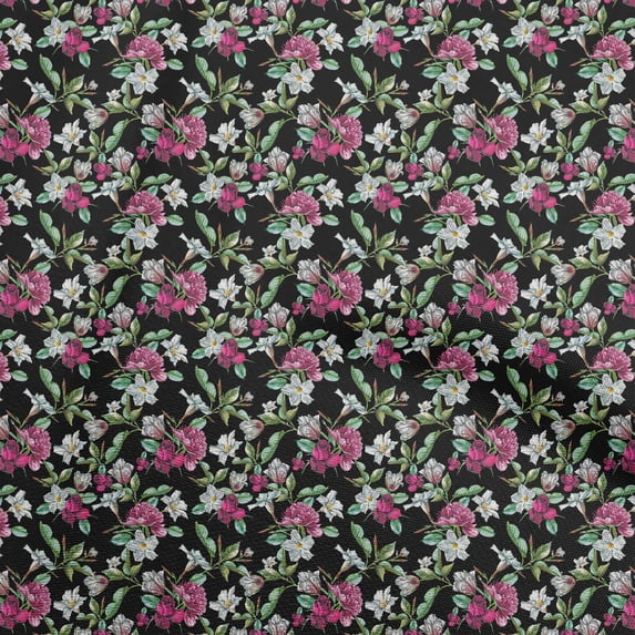 oneOone Polyester Spandex Black Fabric Florals Quilting Supplies Print Sewing Fabric By The Yard 56 Inch Wide