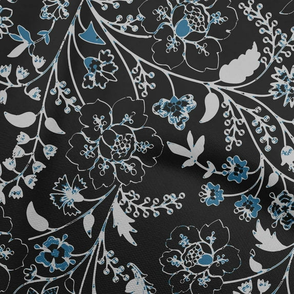 oneOone Polyester Spandex Black Fabric Jacobean Floral Fabric For Sewing Printed Craft Fabric By The Yard 56 Inch Wide
