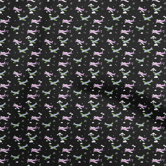 oneOone Polyester Spandex Black Fabric Kids Plane Quilting Supplies Print Sewing Fabric By The Yard 56 Inch Wide