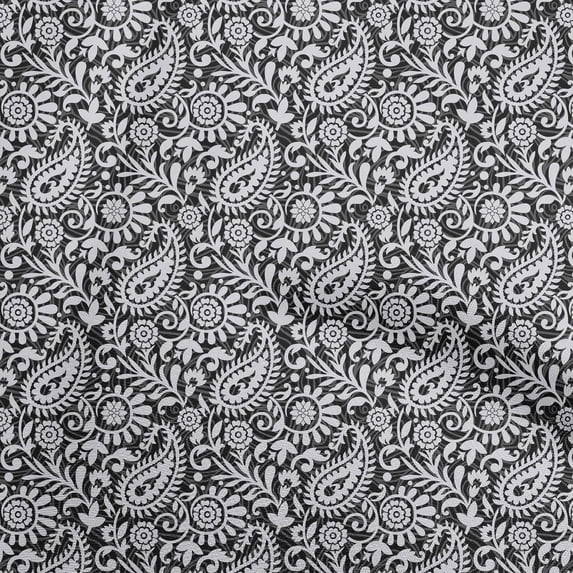 oneOone Polyester Spandex Black Fabric Paisleys Sewing Material Print Fabric By The Yard 56 Inch Wide-8Y