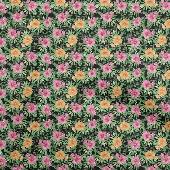 oneOone Polyester Spandex Black Fabric Tropical Dress Material Fabric Print Fabric By The Yard 56 Inch Wide