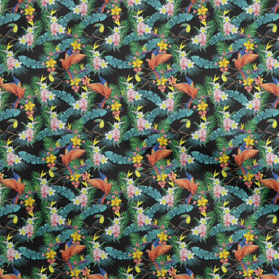 oneOone Polyester Spandex Black Fabric Tropical Fabric For Sewing Printed Craft Fabric By The Yard 56 Inch Wide