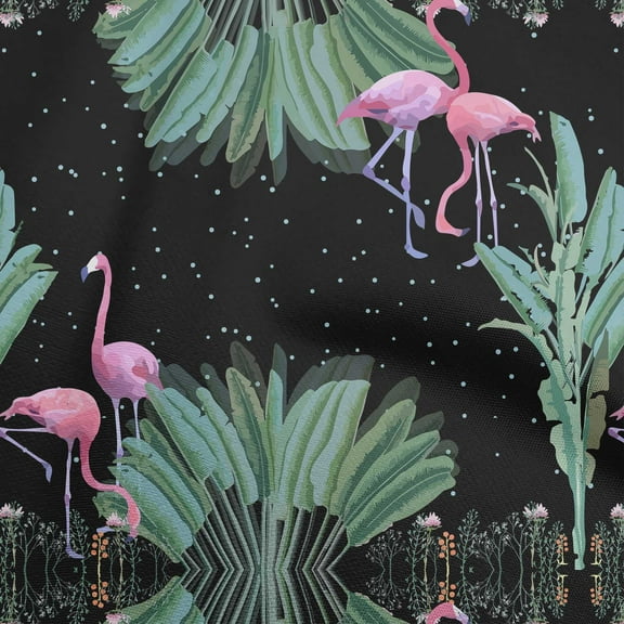 oneOone Polyester Spandex Black Fabric Tropical Flamingo Dress Material Fabric Print Fabric By The Yard 56 Inch Wide