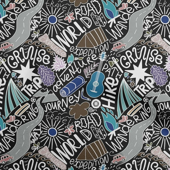 oneOone Polyester Spandex Black Fabric Writing World Trip Doodle Quilting Supplies Print Sewing Fabric By The Yard 56 Inch Wide