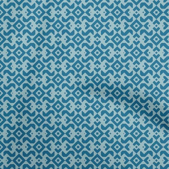 oneOone Polyester Spandex Blue Fabric Asian Block Print Geometric Sewing Material Print Fabric By The Yard 56 Inch Wide