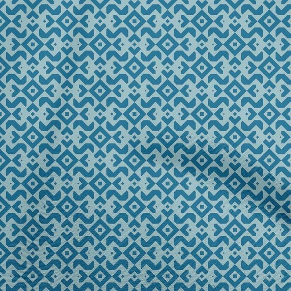 oneOone Polyester Spandex Blue Fabric Asian Block Print Geometric Sewing Material Print Fabric By The Yard 56 Inch Wide