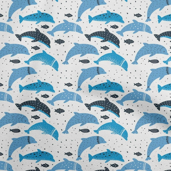 oneOone Polyester Spandex Blue Fabric Beach Dolphin Quilting Supplies Print Sewing Fabric By The Yard 56 Inch Wide