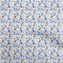 oneOone Polyester Spandex Blue Fabric Bear Craft Projects Decor Fabric Printed By The Yard 56 Inch Wide