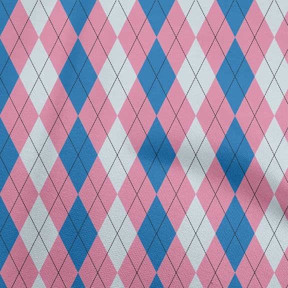 oneOone Polyester Spandex Blue Fabric Check Argyle Sewing Material Print Fabric By The Yard 56 Inch Wide