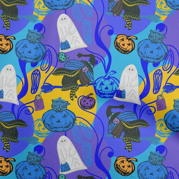 oneOone Polyester Spandex Blue Fabric Halloween Diy Clothing Quilting Fabric Print Fabric By Yard 56 Inch Wide