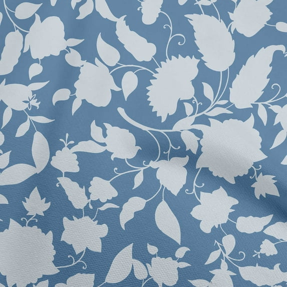 oneOone Polyester Spandex Blue Fabric Jacobean Floral Silhouette Craft Projects Decor Fabric Printed By The Yard 56 Inch Wide
