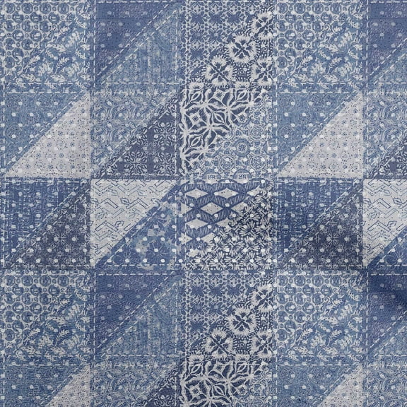 oneOone Polyester Spandex Blue Fabric Mix Block Pattern Sewing Material Print Fabric By The Yard 56 Inch Wide