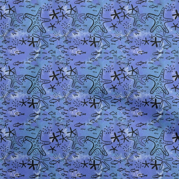 oneOone Polyester Spandex Blue Fabric Ocean Life Craft Projects Decor Fabric Printed By The Yard 56 Inch Wide