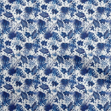 oneOone Polyester Spandex Blue Fabric Tropical Leaf Fabric For Sewing Printed Craft Fabric By The Yard 56 Inch Wide