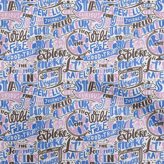 oneOone Polyester Spandex Blue Fabric Writing Text Craft Projects Decor Fabric Printed By The Yard 56 Inch Wide