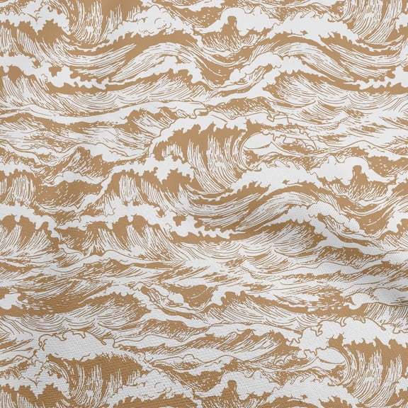 oneOone Polyester Spandex Brown Fabric Asian Japanese Wave Dress Material Fabric Print Fabric By The Yard 56 Inch Wide