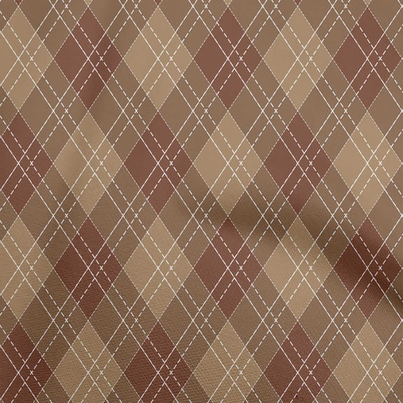 oneOone Polyester Spandex Brown Fabric Check Craft Projects Decor Fabric Printed By The Yard 56 Inch Wide
