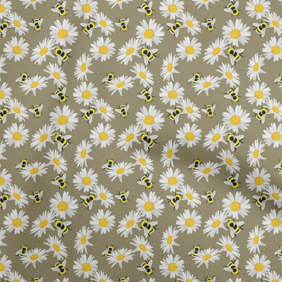 oneOone Polyester Spandex Brown Fabric Floral Sunflower With Honey Bee Diy Clothing Quilting Fabric Print Fabric By Yard 56 Inch Wide