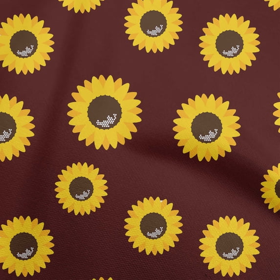 oneOone Polyester Spandex Chocolate Brown Fabric Floral Sunflower Silhouette Diy Clothing Quilting Fabric Print Fabric By Yard 56 Inch Wide