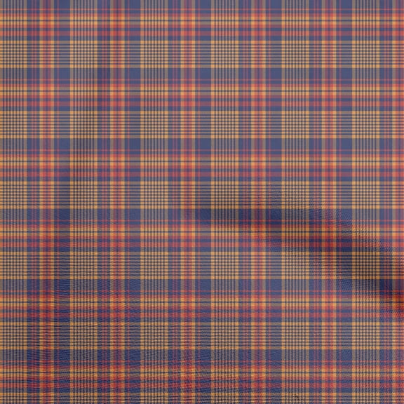 oneOone Polyester Spandex Dark Blue Fabric Check Craft Projects Decor Fabric Printed By The Yard 56 Inch Wide