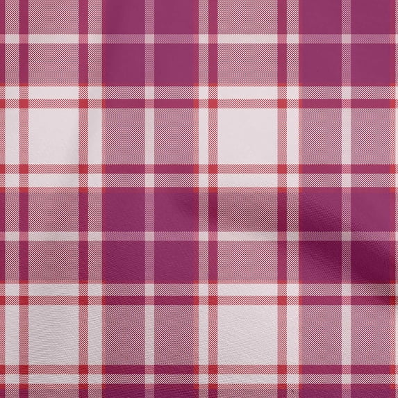 oneOone Polyester Spandex Dark Magenta Fabric Check Plaid Sewing Material Print Fabric By The Yard 56 Inch Wide
