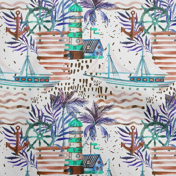 oneOone Polyester Spandex Dark Peach Fabric Ocean Lighthouse Quilting Supplies Print Sewing Fabric By The Yard 56 Inch Wide