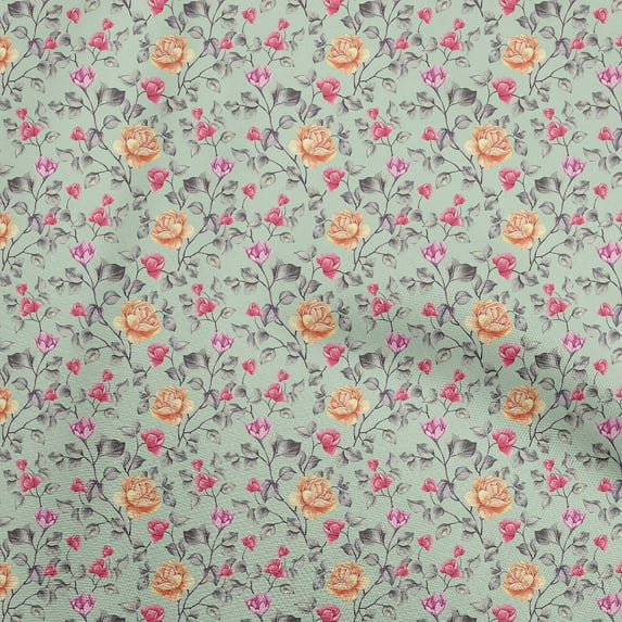 oneOone Polyester Spandex Dusty Green Fabric Floral Quilting Supplies Print Sewing Fabric By The Yard 56 Inch Wide