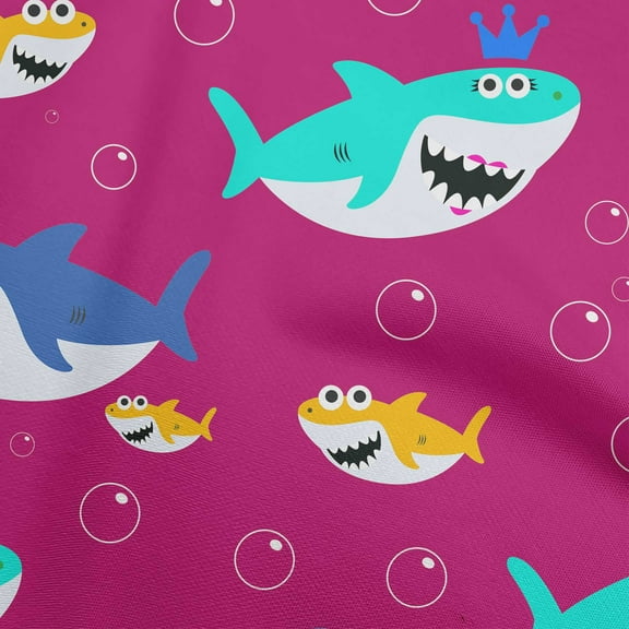 oneOone Polyester Spandex Fuschia Pink Fabric Shark Print Kids Sewing Material Print Fabric By The Yard 56 Inch Wide