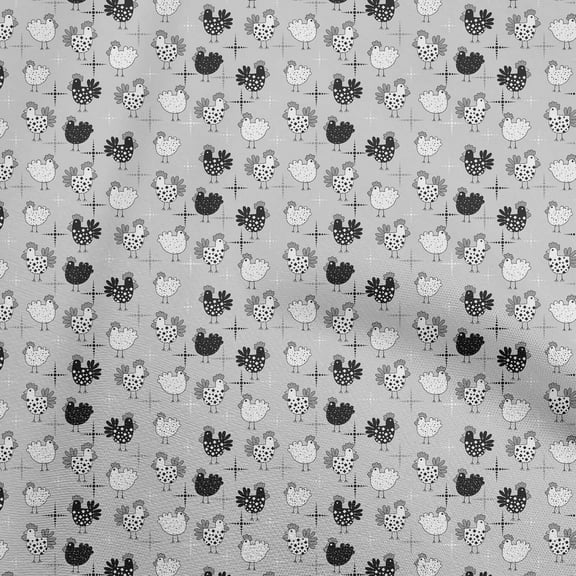 oneOone Polyester Spandex Gray Fabric Birds Rooster Quilting Supplies Print Sewing Fabric By The Yard 56 Inch Wide