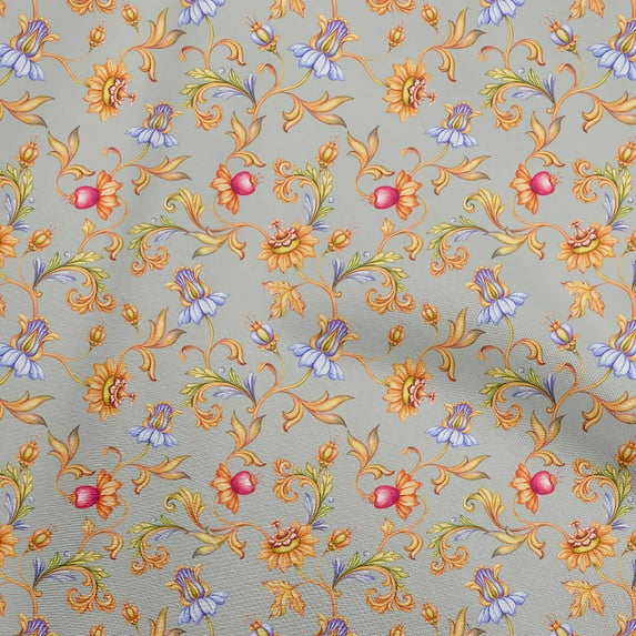 oneOone Polyester Spandex Gray Fabric Floral Sewing Material Print Fabric By The Yard 56 Inch Wide