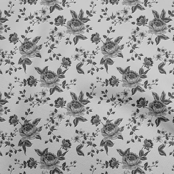 oneOone Polyester Spandex Gray Fabric Florals Sewing Craft Projects Fabric Prints By Yard 56 Inch Wide