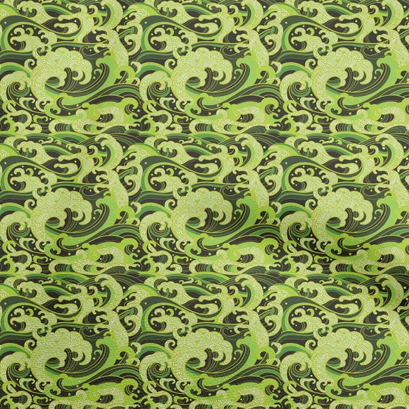 oneOone Polyester Spandex Green Fabric Asian Japanese Wave Sewing Fabric By The Yard Printed Diy Clothing Sewing Supplies 56 Inch Wide