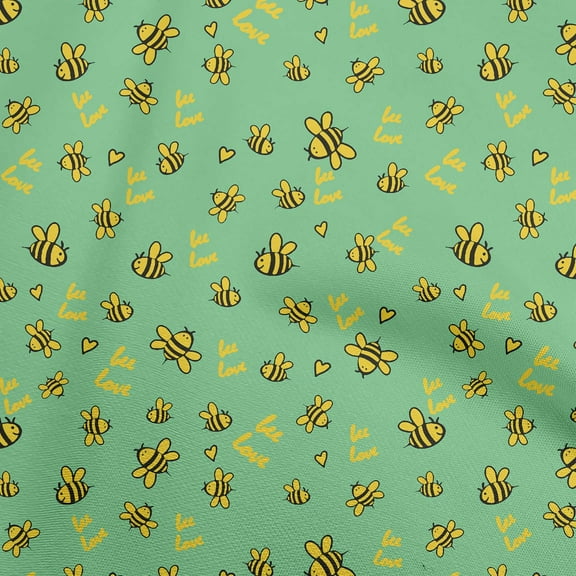 oneOone Polyester Spandex Green Fabric Honey Bees Diy Clothing Quilting Fabric Print Fabric By Yard 56 Inch Wide