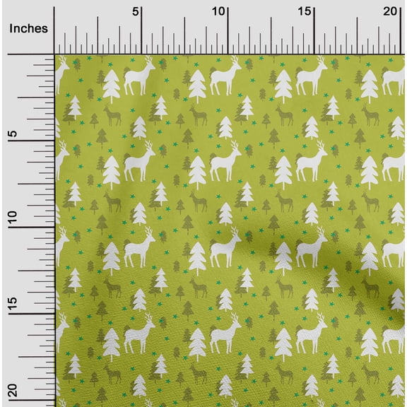 oneOone Polyester Spandex Green Fabric Merry Christmas Sewing Material Print Fabric By The Yard 56 Inch Wide