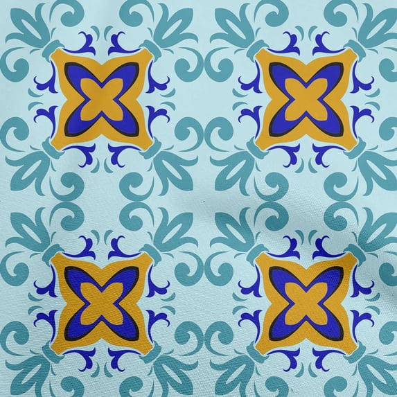 oneOone Polyester Spandex Light Blue Fabric Asian Block Floral Quilting Supplies Print Sewing Fabric By The Yard 56 Inch Wide
