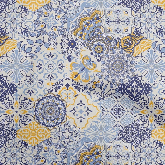 oneOone Polyester Spandex Light Blue Fabric Asian Mandala Floral Tile Diy Clothing Quilting Fabric Print Fabric By Yard 56 Inch Wide