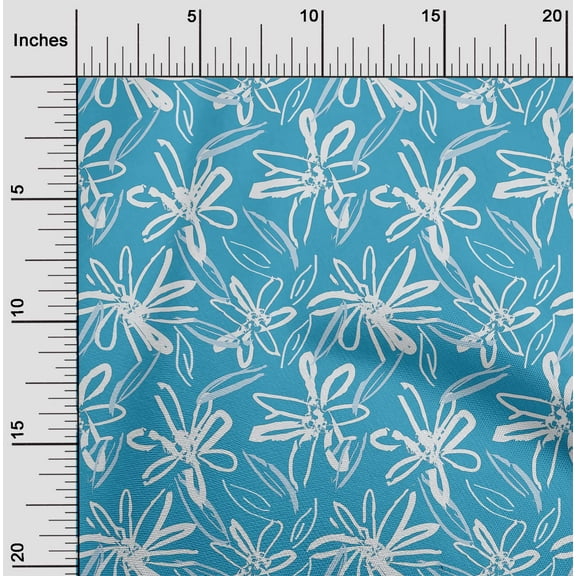oneOone Polyester Spandex Light Blue Fabric Florals Fabric For Sewing Printed Craft Fabric By The Yard 56 Inch Wide-GEQ
