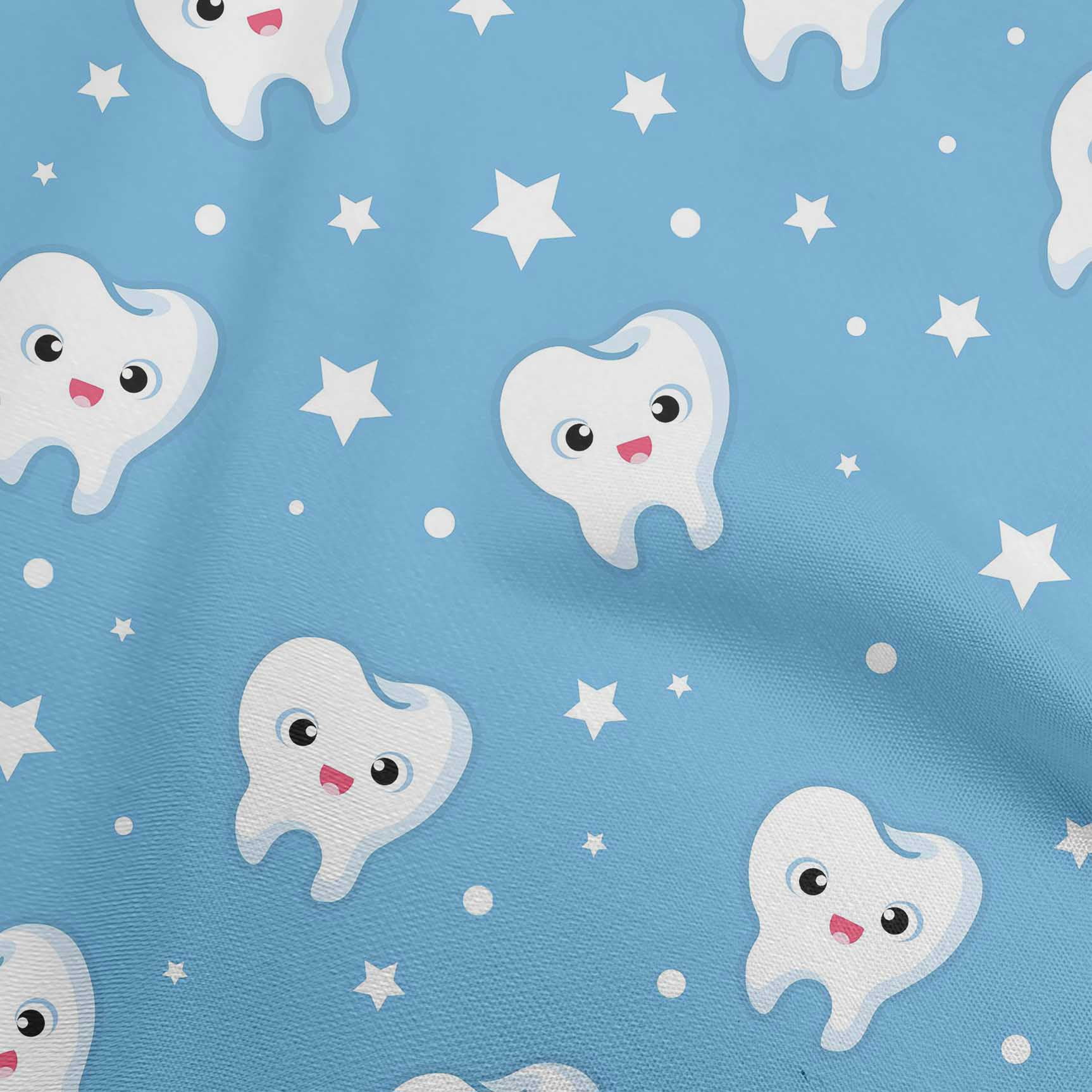 oneOone Polyester Spandex Light Blue Fabric Teeth Diy Clothing Quilting Fabric Print Fabric By Yard 56 Inch Wide